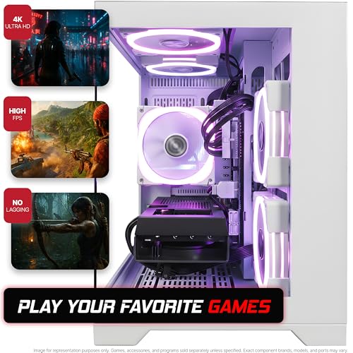 Image of SAAV Prebuilt Gaming PC Desktop Computer Tower Intel Core i7-12700KF Radeon RX 9060 XT 8GB GDDR6 32GB DDR4 1TB NVMe SSD WiFi 6 Bluetooth Windows 11 White Air Cooler RGB PC Gaming