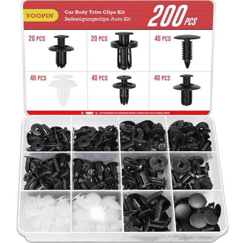 YOOPIN 200PCS Car Body Trim Clips Kit Universal Plastic Rivets Mounting Set 6 Sizes Car Trim Clips Plastic Fasteners Automotive Trim Fixings for Trunk and Maintenance