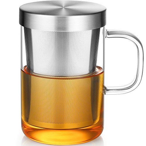 Comparison: Best Tea Cup With Infuser 6 ecooe 16.9 Oz Borosilicate Glass Tea Mug Cup Tea Glasses with Stainless Steel Infuser & Lid, Loose Leaf Glass Tea Cup Teacup 430mL(Use Capacity)