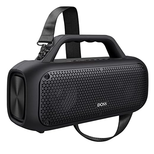 DOSS Bluetooth Speaker, Extreme Boom Outdoor Speaker with IPX6 Waterproof, 60W Mighty Sound, Deep Bass, 30H Playtime,10400mAh Power Bank, Portable Speaker with Detachable Strap for Outdoor-Black