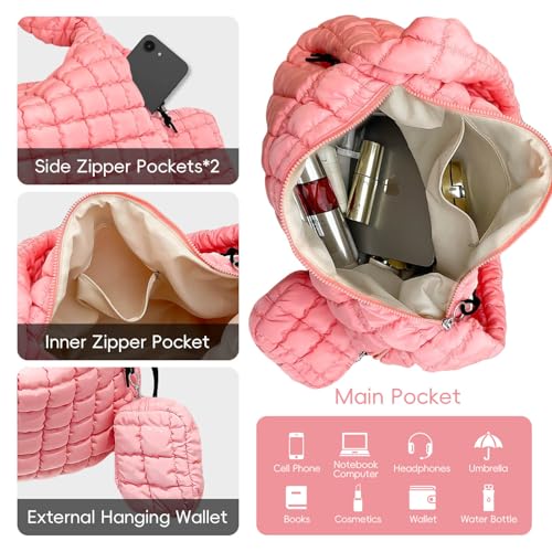 Image of Puffer Tote Bag for Women, Large Quilted Puffer Bag with Pouch, Puffy Quilted Hobo Bag, Puff Crossbody Purse