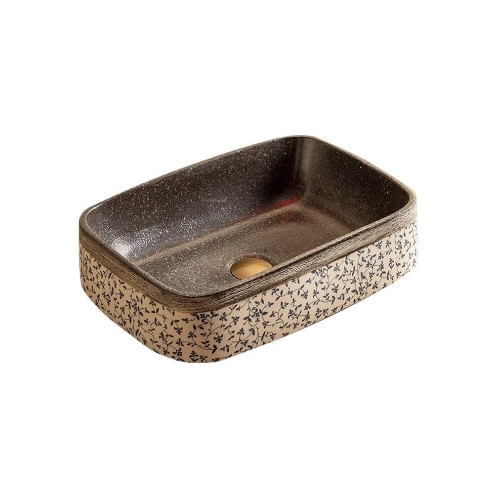Kx9lb8d One Color Bathroom Vessel Sink Retro Chinese Square Countertop Wash Basin Outdoor Ceramic Art Sink, 48 * 33 12Cm (L W H) Vanity Basin