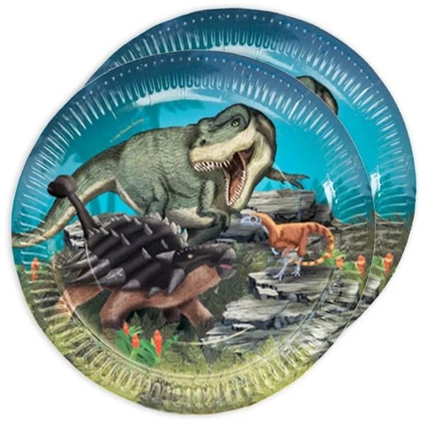 8 Dino-Party-Teller Mit T-Rex Motiv – Ca. 23cm Durchmesser Aus Pappe Für Kindergeburtstag