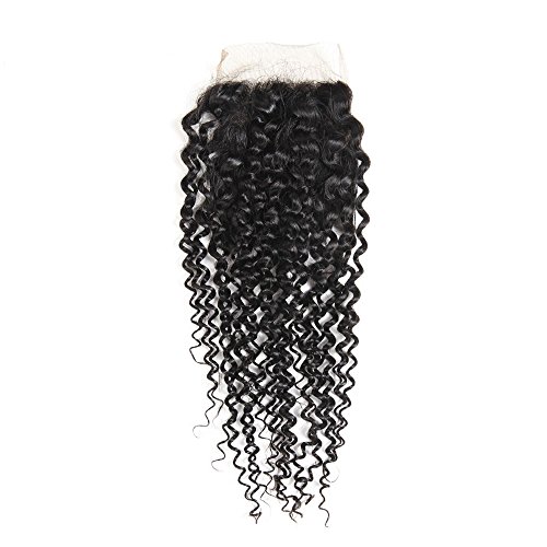 Feibin 10A Brazilian Kinky Curly Lace Closure Human Hair Curly Weave Virgin 4x4 Free Part Lace Closure Natural Color (18 inch)