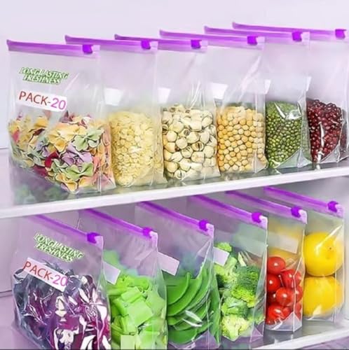 Image of Zipper Transparent Bag For Food Storage, Zip Lock Reusable Slider,Fruit Vegetable Freeze Storage Pouch Bags, Ziplock Bags Best For Fridge Storage, Preserving Food (20 HEAVY ZIPPER BAG)