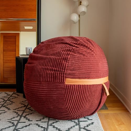 Image of Big Joe Fuf 4Ft Foam Bean Bag Chair with Removable Cover for Kids, Teens, Deep Terracotta Corded Plush, Soft Polyester, 4 Foot Large Reading and Gaming Seat