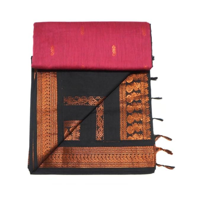 Image of Pure Kalyani Cotton Saree | Zari Border & Blouse Piece - Lata Gadwal Design | Traditional Saree