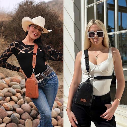 Image of Wrangler Small Sling Bag for Women, Leather Crossbody Bags Cross Body Purse Fanny Packs with Adjustable Strap for Gift