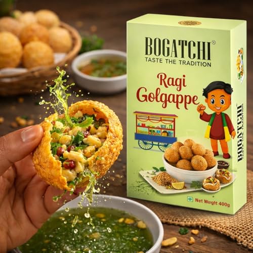 Image of BOGATCHI RAGI Gol Gappe 200g | Healthy Millet Pani Puri | Crunchy, Ready-to-Eat Snack | High Fiber, No Maida | Guilt-Free Indian Street Style Food (Ragi) | Microwave, Air Fry or Fry Snacks