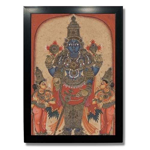 Image of Kagaz Kala - Vintage Art Prints - Hindu God Photos with Frames For Pooja Room Bedroom Living Room Decor Gifts Framed (Vishnu Venkateshvara)