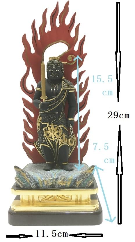 黒不動明王 仏像 45型 立像 ブラック 極彩色 木製 仏像 お守り 最大