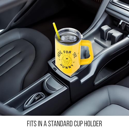 Image of Silver Buffalo Disney Winnie the Pooh inchHere for the Hunny inch Double Walled Stainless Steel Tumbler with Handle and Straw, Fits in Standard Cup Holder, 40 Ounces