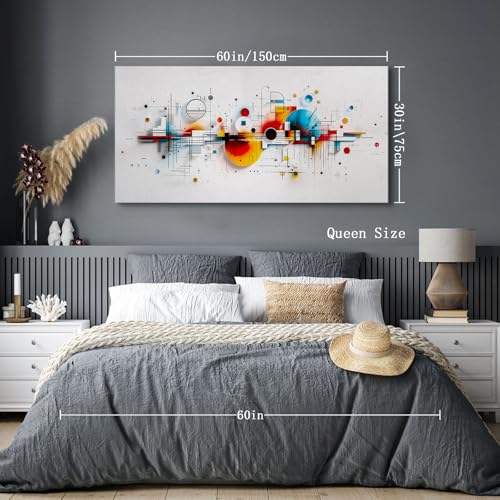 SERIMINO Colorful Abstract Large Wall Art, Geometric Dot Line Minimalist Canvas Prints Paintings, Modern Aesthetic Pictures Wall Decor Living Room Bedroom Game Room, Office Decor Artwork 30"X60"