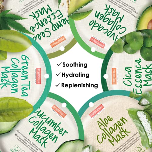Purederm Collagen Essence Sheet Mask 17 Packs Combo - Easy Sheet Type Korean Beauty Essence Facial Mask - Natural Pulp Materials Contain Moisture To Help Deliver Active Ingredients To The Skin #TOP2