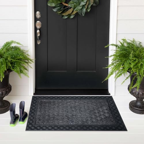 Image of Luxe Home Door Mats for Home Natural Coir mat Solid Black Rectangular, Waterproof, Low Profile All-Purpose Entrance Rug with Anti-Slip Rubber Backing for Indoor and Outdoor Use (45cm x 75cm, Pc 1)