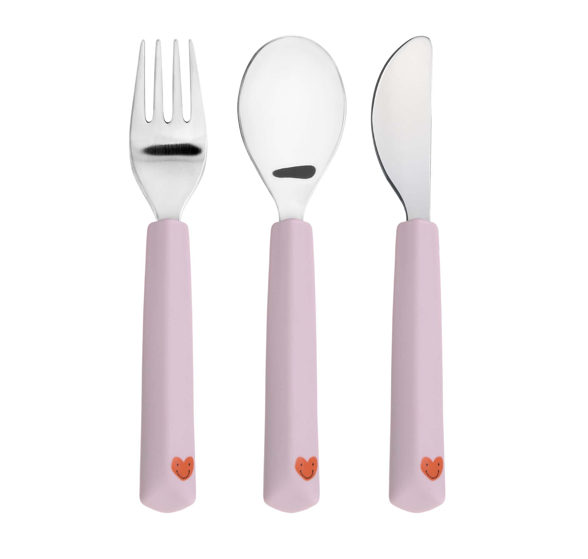 LÄSSIG Kinderbesteck Set 3-teilig Gabel, Löffel, Messer Edelstahl Silikongriff/Cutlery with Silicone Handle Happy Rascals Heart