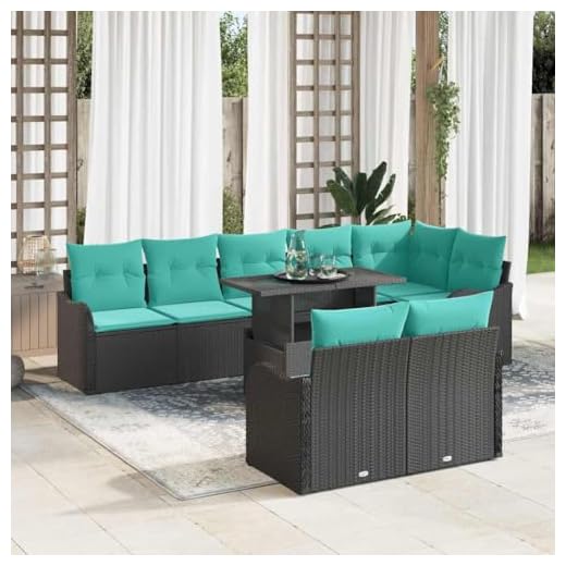 WRJENFSC 9-Piece Black Poly Rattan Modular Outdoor Seating Set 39.4" Modern Garden Patio Furniture with Adjustable Feet & Removable Cushions for Backyard Balcony and Porch
