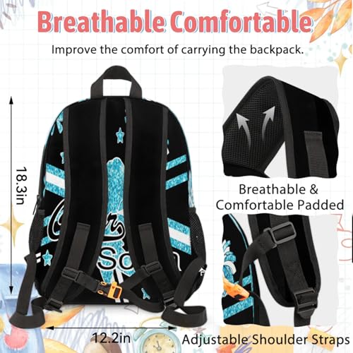 Cheerleaders Customized Name Backpack with Lunch Box, Waterproof Personalized Cheer Backpacks Lunch Bag, Teal Glitter4