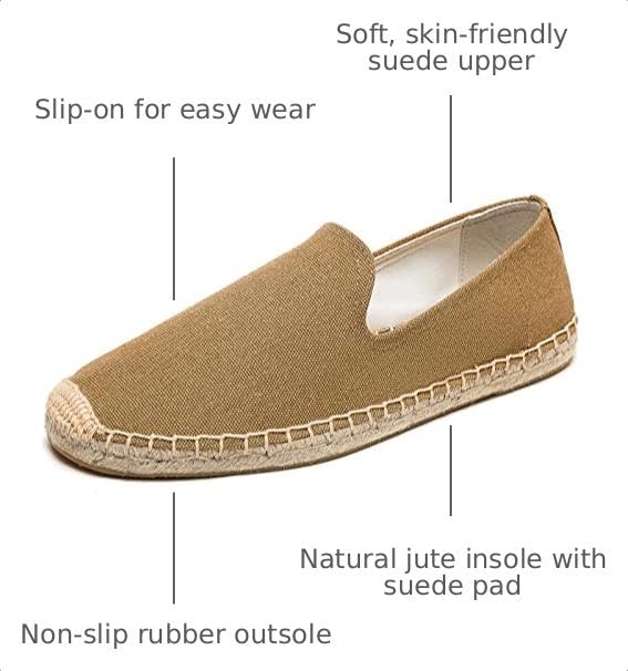 Image of Men's Classic Suede Canvas Round Cap Toe Espadrilles Loafers Pure Color Slip On Comfortable Flats Shoes