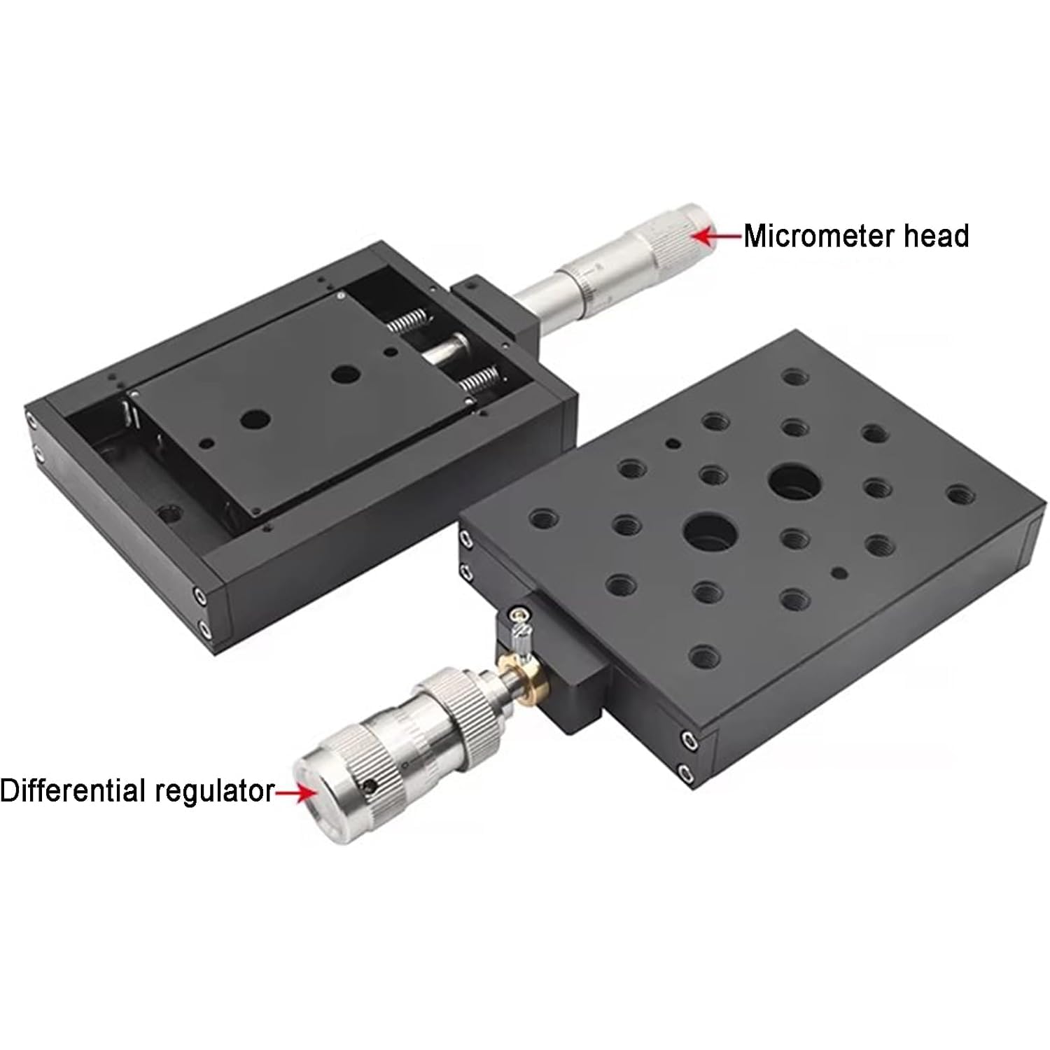 Fase lineare manuale del micrometro per il posizionamento meccanico, tavola di sintonia della piattaforma scorrevole di viaggio di 0-25mm, 101.6x76.2mm per ispezione e prova