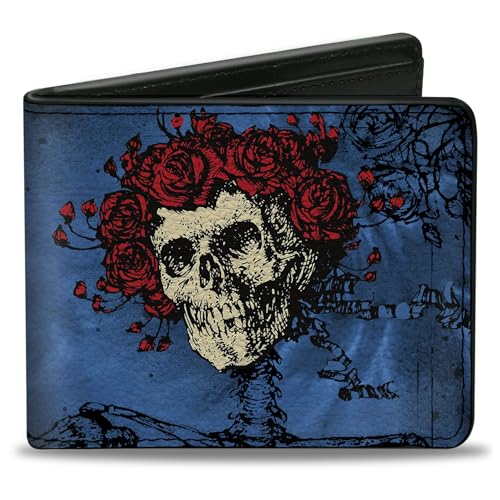 Buckle-Down Men's PU Bifold Wallet-Skull Grateful Dead/Roses Blues/Black/Red, Multicolor, 4.0