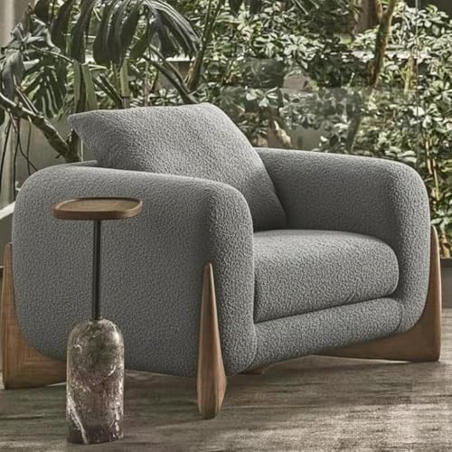 Image of Boucle Fabric Modern Design Sofa with Pillow or Strong Woden Legs Best for Living Room, Halways, Garden (3+1 Seater + Ottoman (Light Grey))