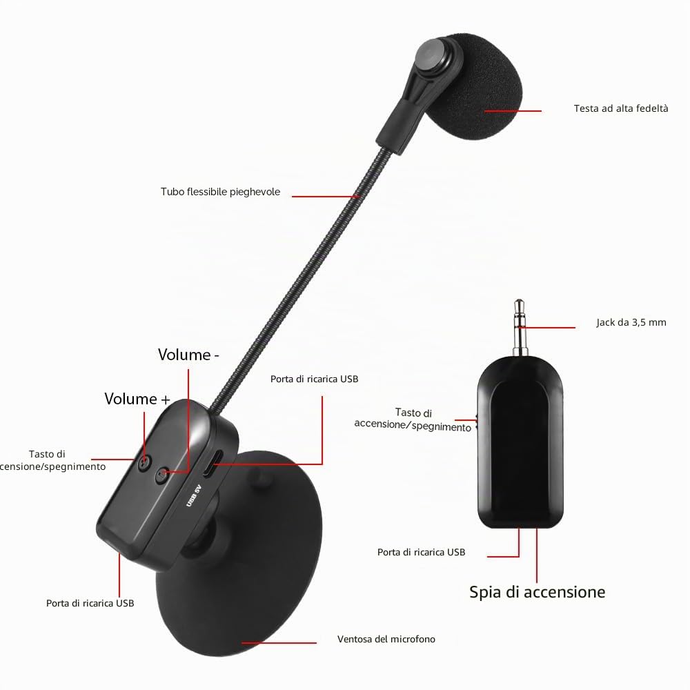 Btuty Ricevitore Microfono Per Strumenti Wireless 2.4g Con Ventosa Staccabile Altoparlanti A Fisarmonica Amplificatore Vocale Pickup Microfono Riduzione Del Rumore Dal Vivo Portata 39,9 M (Con 2)