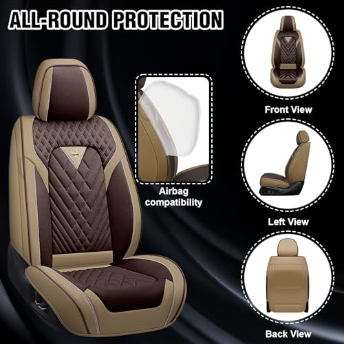 Image of Terrain Seat Covers Custom Fit for GMC Terrain 2010-2026, Waterproof Nappa Leather Car Seat Cover, Comfortable and Anti-Slip Front Seat Covers(2 Seats /Brown Coffee)