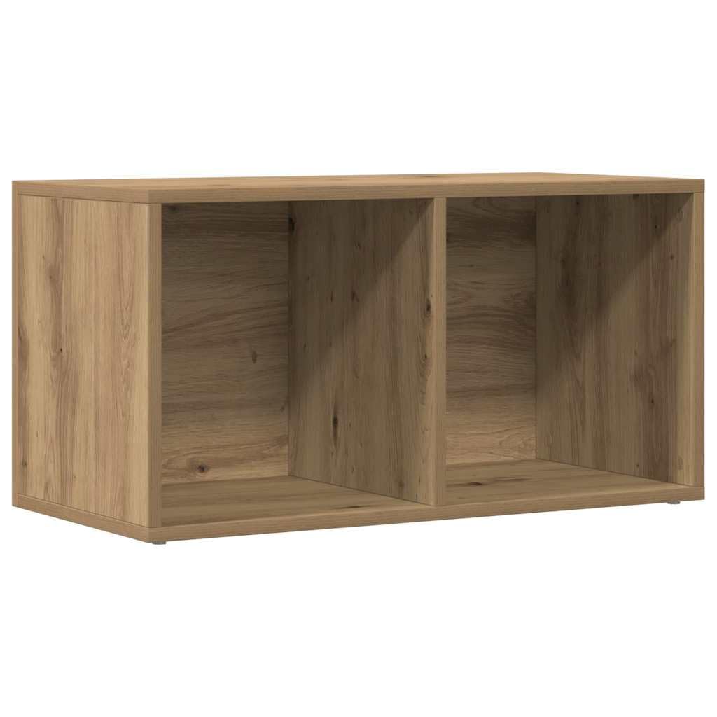 Caja para discos de vinilo de madera, caja de almacenamiento LP y estante para discos de vinilo con 2 compartimentos, estante de vinilo horizontal y vertical, roble Artisan, 69,5 x 34 x 36 cm