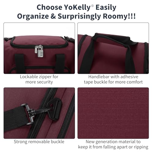 Image of 17 inch Small Duffle Bag, Burgundy | 25L, Multi Pockets, Carry On, Weekender Bag, Travel Gym Sport