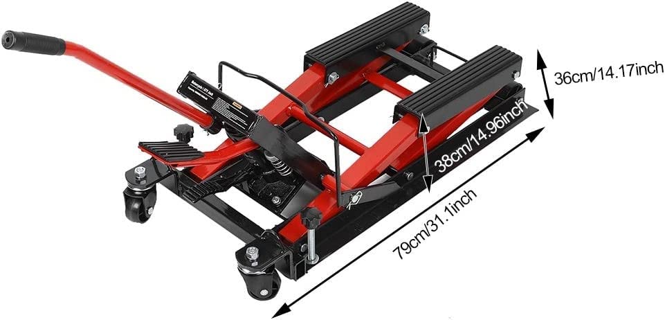 CKKNILV Motorcycle Bike Lift Jack, 1500lbs Stand Adjustable Lifting Kickstand Floor Jack Table Hoist Workshop Tool Hoist Stand
