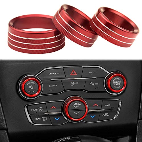 Climate Control Knob Covers for Dodge Accessories Interior Audio Alloy Air Conditioner Switch CD Button Knob Compatible for Dodge Challenger Charger (2015-2021), Chrysler 300 300s (2015-2020) Red