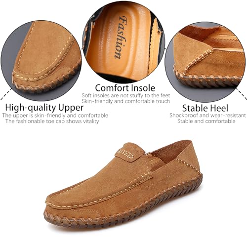 Men's Suede Hand Stitching Penny Loafers Lightweight Breathable Round Toe Slip-On Flat Moccasin Driving Shoes Casual Daily Work Walking Shoes3