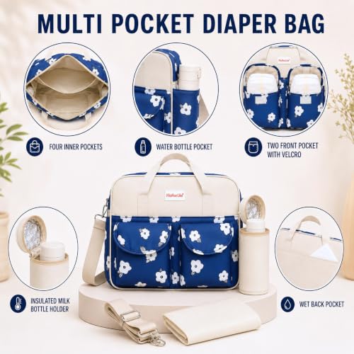 Image of Diaper Bag for Mothers for Travel with Changing Station | Tote Diaper Baby Bag for Mom | Diaper Bag with Insulated Bottle Holder & Changing Mat | 17 L,10 Pocket