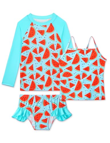 Girls Rash Guard Swimsuit Size 7-8 Years Old Green Watermelon 3 Pieces Long Sleeve Bathing Suit Set