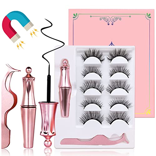 Magnetic Lashes with Eyeliner, SOTICA Natural Eyelashes Magnetic Lashes Glamour Lashes 3D Magnetic False Lashes Extension No Glue Needed Eye Lash Extension Starters Kit(5pairs)