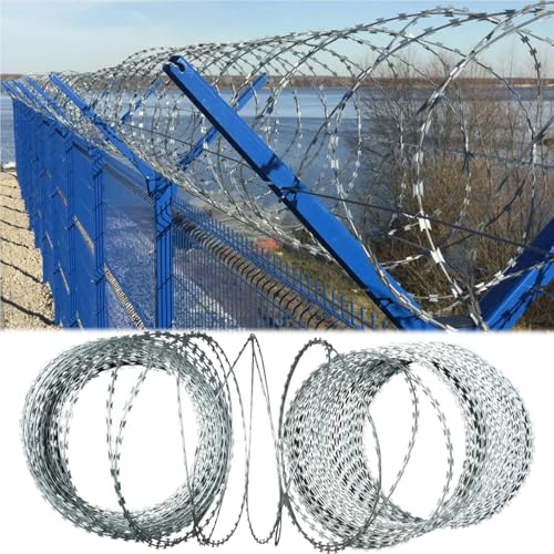 Barbed Wire Razor Wire Fencing, 30 50 100 150 200 250 300 Feet Galvanized Steel Razor Ribbon Barb Wires Roll for Backyard Farm Garden Outside Factory Wall Fence(Roll Dia 90cm/35",L 70M/229.6ft)