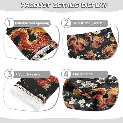 ALAZA Girls' Leggings Children's Yoga Pants Skinny Printed Dance Chinese Dragon Flower Comfortable 4T2