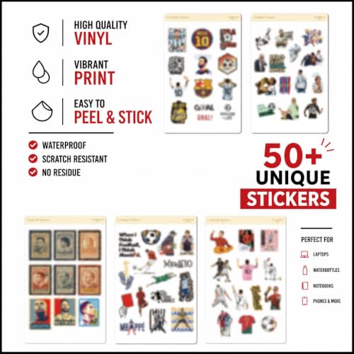 Image of Vinyl Stickers for Laptop- 4 Sheets Premium Laminated Relatable Aesthetic Old Football Stickers, Gen-Z Vibes, Waterproof, Reusable, No Residue - for Laptops, Journals, Scrapbooks