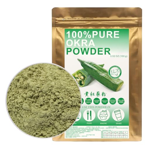 100% Natural Pure Okra Powder 100g/3.52oz 黄秋葵粉 For Smoothies, Shakes, Baking & Drinks, Tea | Free from Preservatives para batidos, batidos, panadería y bebidas, té sin conservantes