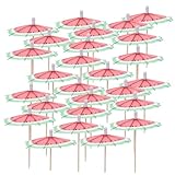 TEMPNAP 50個 スイカ傘パーティーピック フルーツ 用紙製装飾傘 夏の誕生日 結婚式 ビーチパーティー向け な木製フルーツピック