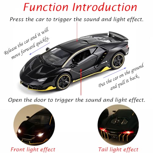 Alloy Collectible Black Lambo Toy Pull Back Vehicles Diecast Cars Model with Light & Sound - Image 5