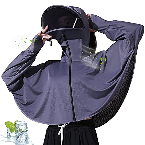 Nawvyis Women's UPF 50+ Sun Protection Zip Hoodie Jacket Long Sleeve Breathable Sun Shirt for Hiking Outdoor w/Detachable Sunglass (as1, alpha, l, regular, regular, A-Dark Gray)