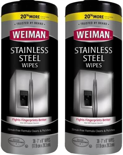 Weiman Stainless Steel Cleaner Wipes | 2 Pack | Fingerprint Resistant, Removes Residue, Water Marks and Grease from Appliances - Works Great on Refrigerators, Dishwashers, Ovens, and Grills - Packaging May Vary