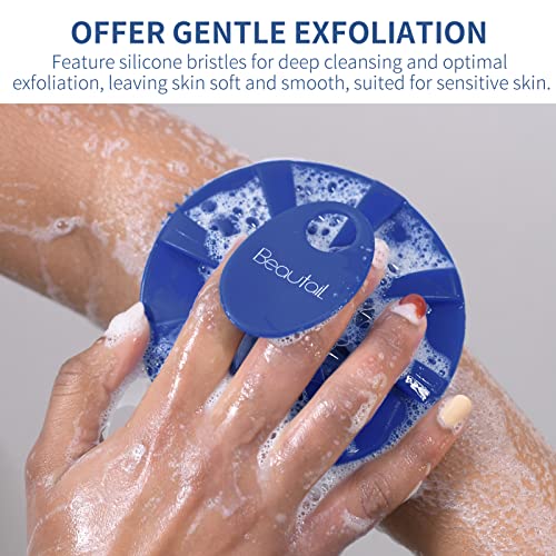 Image of Silicone Body Scrubber, Shower Bath Scrubber, More Hygienic Than Traditional Loofah, Lather Nicely, Long Lasting, Gentle Exfoliating Brush for Women Men Baby Sensitive Skin, 1 Pack, Blue