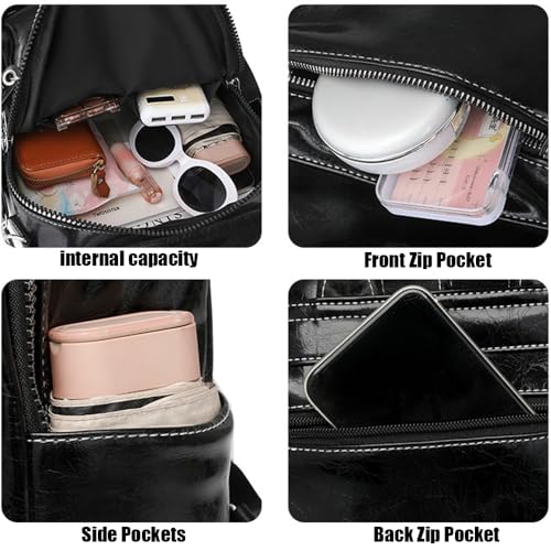 Image of Downupdown Women's Fashion Backpack with Rivet,Crossbody & Top Handle,Shiny Faux Leather Daypack for Casual,Travel&Nightlife-Black