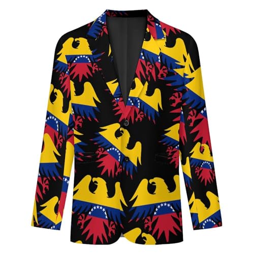 Venezuelan Ea-gles Flag Men's Slim Suit Long-Sleeve Prom Tuxedo Classic Two Button Business Jacket4