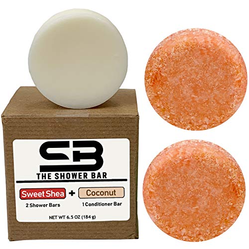 Sweet Shea | Shea Butter Shampoo Bar | Combo Travel Pack: Shampoo Bars, Coconut Conditioner Bar, Travel Containers, Mesh Bag | Natural, Organic, Eco-friendly…