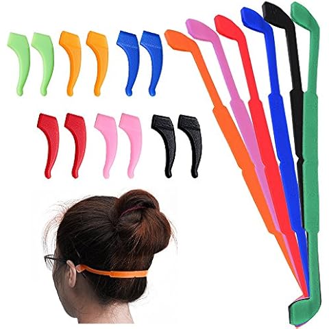Senhai Anti-Rutsch-Brillen-Halterung mit 6 Paar Ohr-Haken, für Kinder und Erwachsene, ideal beim Sport, Schwarz / Rot / Orange / Pink / Blau / Grün, 6 Stück Cover