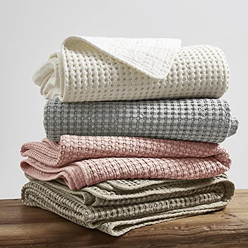 Image of Levtex Home Mills Waffle King Bedspread Set (122x106in) with 2 Pillow Shams (36x20in) - Grey - Cotton Waffle King Size Bedspread Set - Soft, Pre-Washed